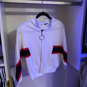 White Dolman sleeve zip sweater